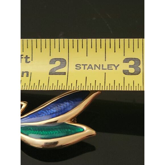 Dragonfly Pin Brooch Blue Green enamel on Wings Rhinestones on Tail Nice Quality - Picture 7 of 8